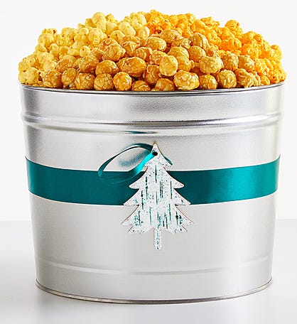 Season's Greeting with Tree Ornament 2 Gallon 3 Flavor Popcorn Tin